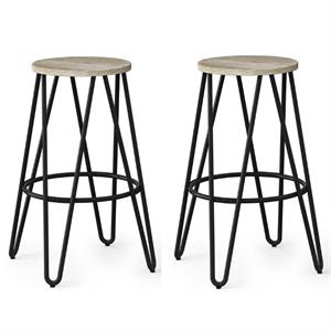 Home Square 2 Piece Industrial Round Wood Top Barstool Set in Natural and Black