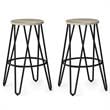 Home Square 2 Piece Industrial Round Wood Top Barstool Set in Natural and Black