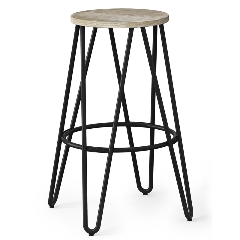 Home Square 3 Piece Industrial Round Wood Top Barstool Set in Natural and Black