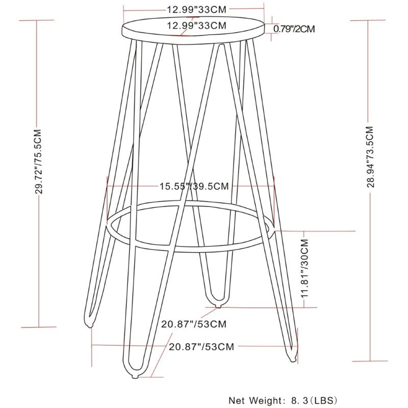 Home Square 3 Piece Industrial Round Wood Top Barstool Set in Natural and Black