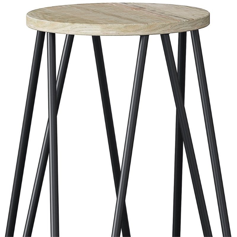 Home Square 3 Piece Industrial Round Wood Top Barstool Set in Natural and Black