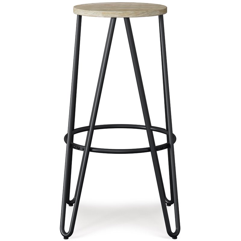 Home Square 3 Piece Industrial Round Wood Top Barstool Set in Natural and Black