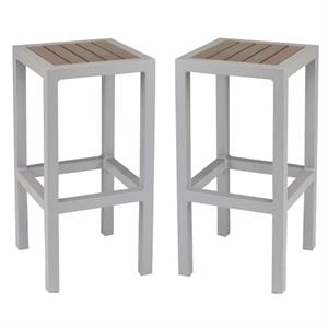 home square backless aluminum patio bar stool set in silver and gray