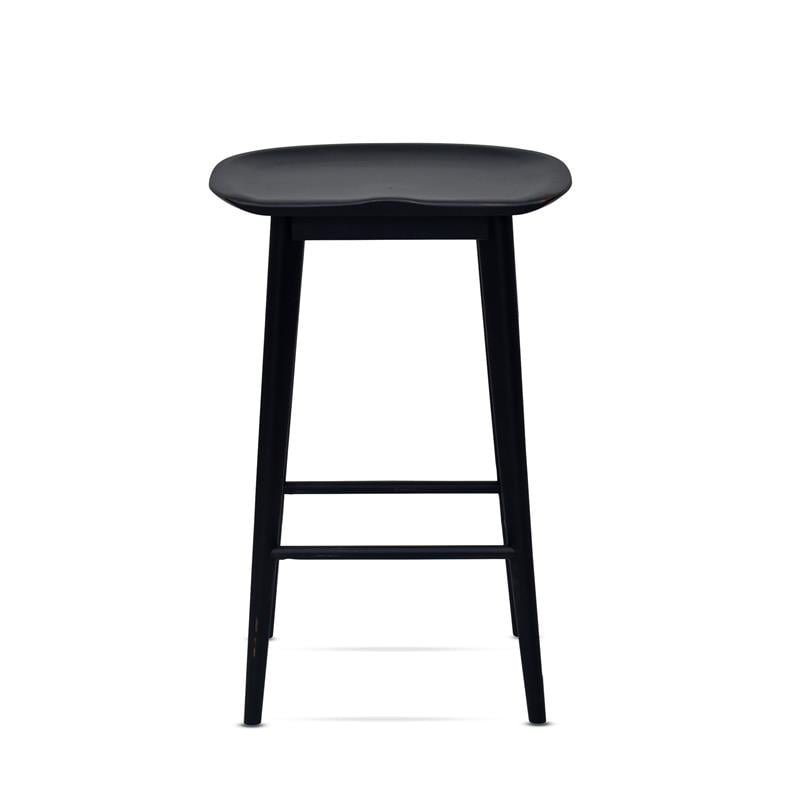 Home Square 2 Piece Solid Acacia Wood Counter Stool Set in Black