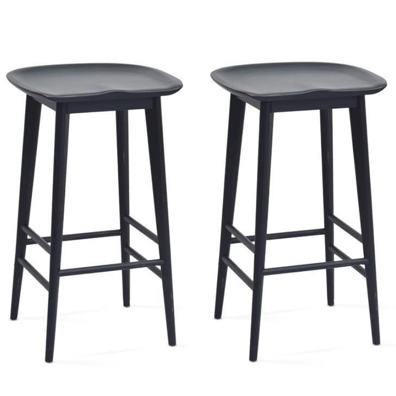 Home Square 2 Piece Solid Acacia Wood Counter Stool Set in Black