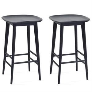 Home Square 2 Piece Solid Acacia Wood Counter Stool Set in Black