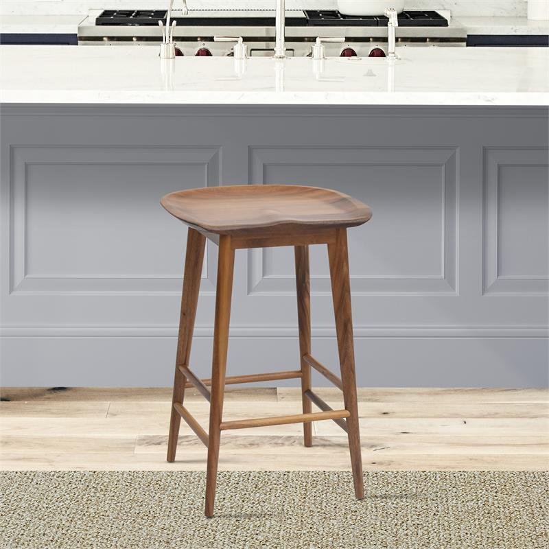 Home Square 2 Piece Solid Acacia Wood Counter Stool Set in Natural