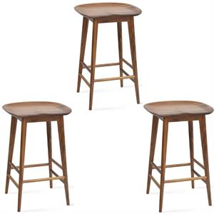 Home Square 3 Piece Solid Acacia Wood Counter Stool Set in Natural