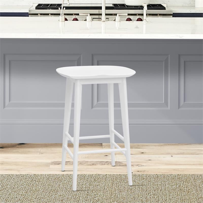 Home Square 2 Piece Solid Acacia Wood Counter Stool Set in White