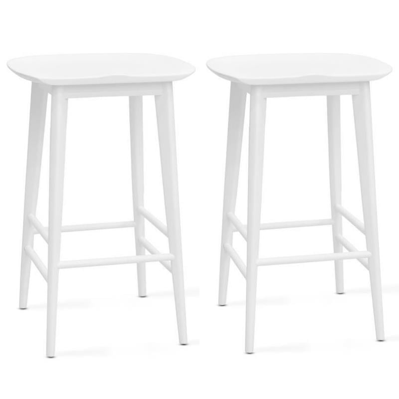 Home Square 2 Piece Solid Acacia Wood Counter Stool Set in White
