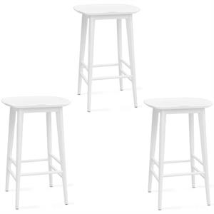 Home Square 3 Piece Solid Acacia Wood Counter Stool Set in White