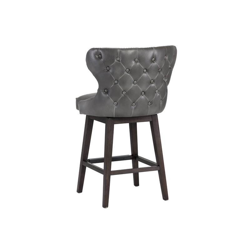Home Square 2 Piece Transitional Faux Leather Swivel Counter Stool Set in Gray