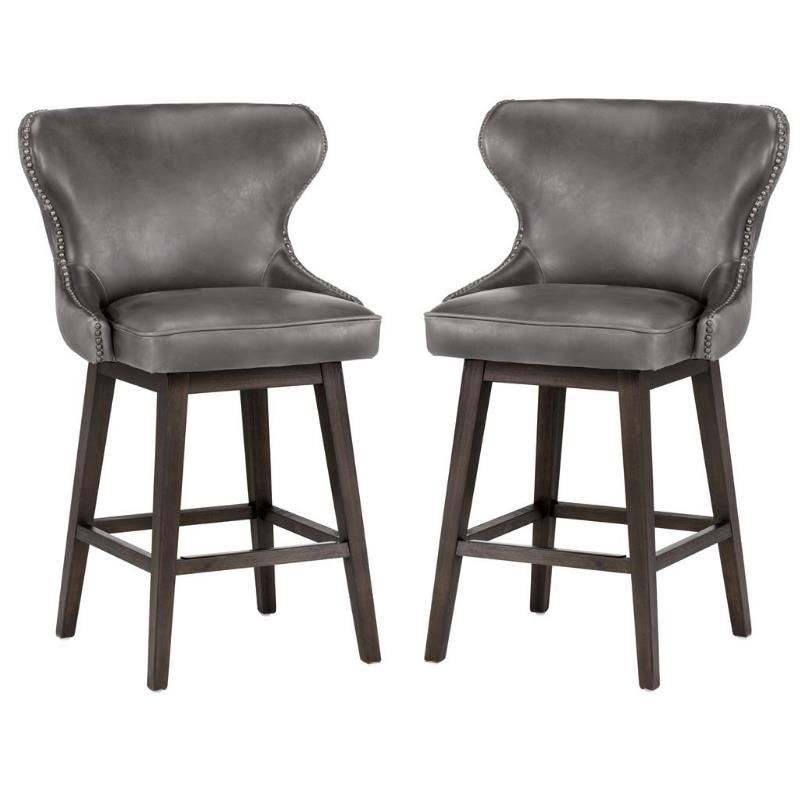 Home Square 2 Piece Transitional Faux Leather Swivel Counter Stool Set in Gray