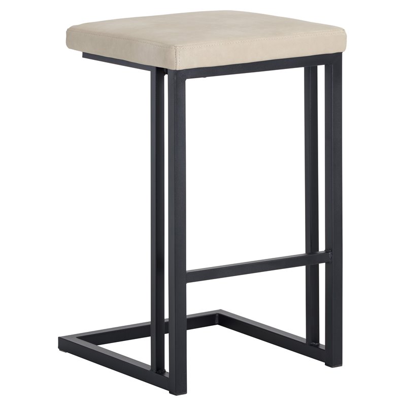 Home Square 2 Piece Faux Leather and Steel Counter Stool Set in Cream/Black