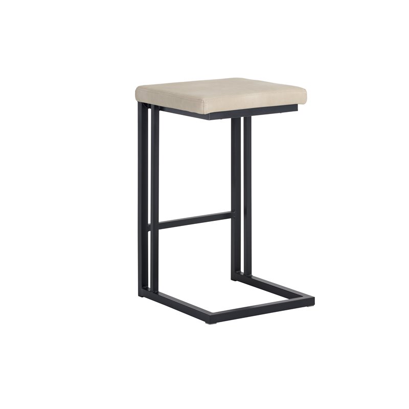 Home Square 2 Piece Faux Leather and Steel Counter Stool Set in Cream/Black