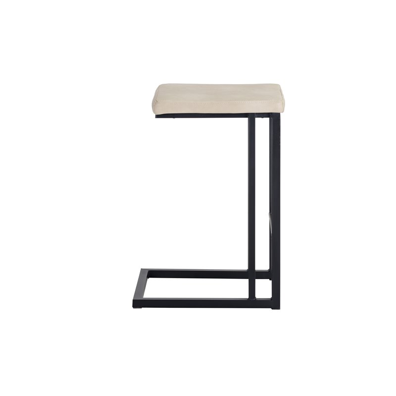 Home Square 3 Piece Faux Leather and Steel Counter Stool Set in Cream/Black