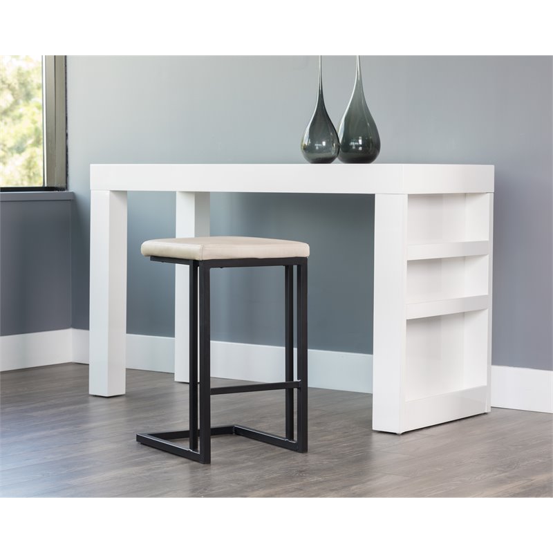 Home Square 3 Piece Faux Leather and Steel Counter Stool Set in Cream/Black