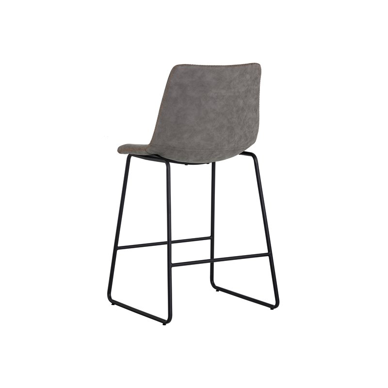 Home Square 2 Piece Faux Leather and Steel Counter Stool Set in Antique Gray