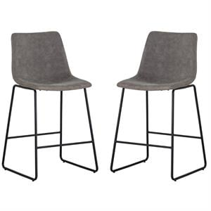 Home Square 2 Piece Faux Leather and Steel Counter Stool Set in Antique Gray