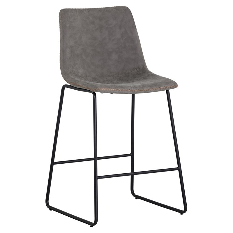 Home Square 3 Piece Faux Leather and Steel Counter Stool Set in Antique Gray