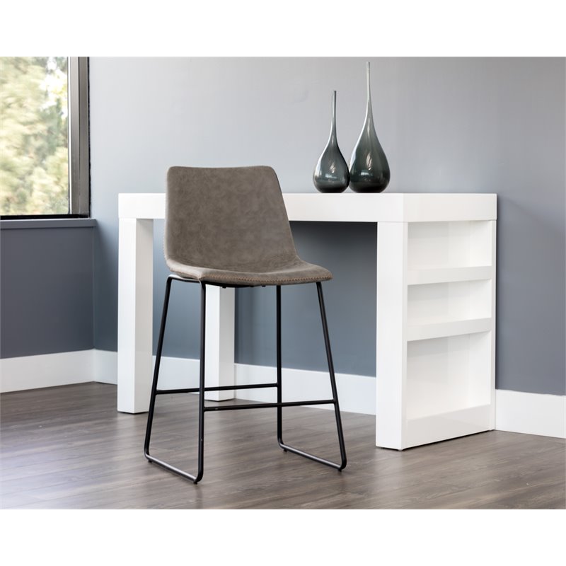 Home Square 3 Piece Faux Leather and Steel Counter Stool Set in Antique Gray