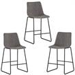 Home Square 3 Piece Faux Leather and Steel Counter Stool Set in Antique Gray