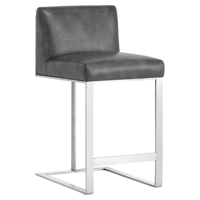 Home Square 2 Piece Metal Base Bonded Leather Counter Stool Set in Gray/White