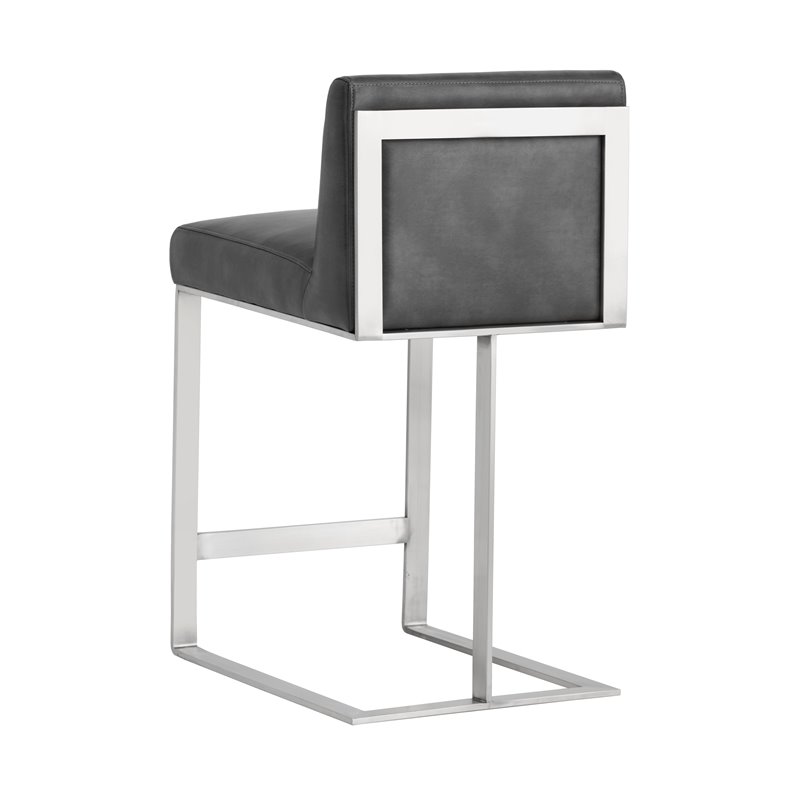 Home Square 2 Piece Metal Base Bonded Leather Counter Stool Set in Gray/White