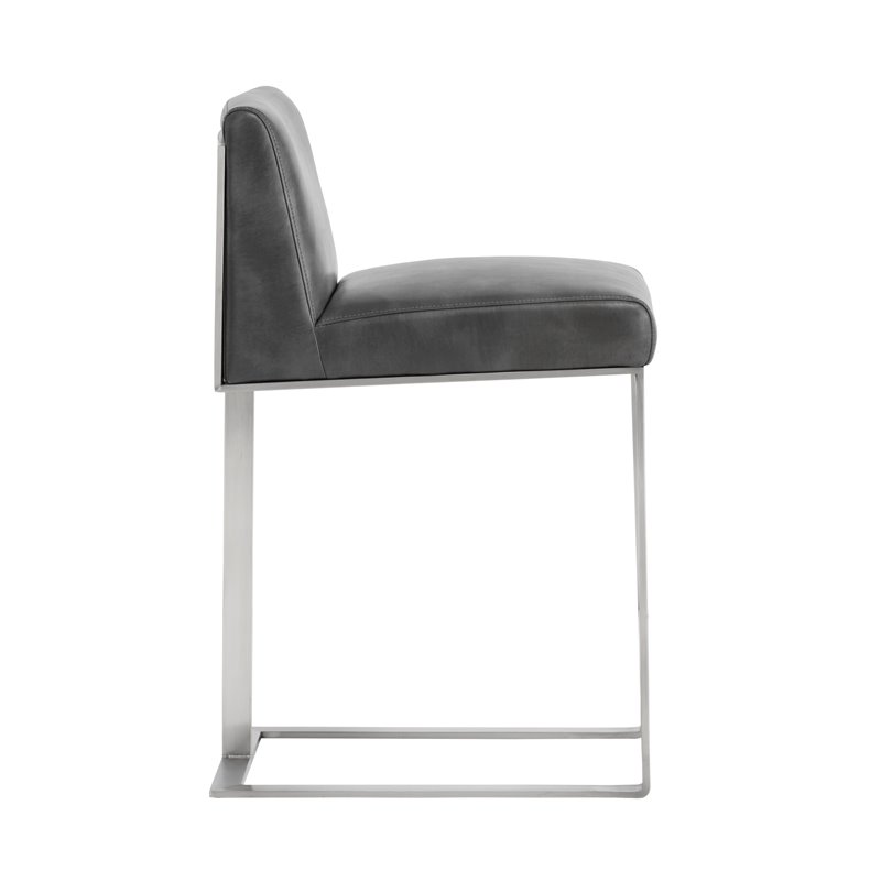 Home Square 2 Piece Metal Base Bonded Leather Counter Stool Set in Gray/White