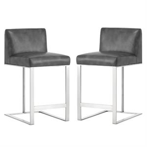 Home Square 2 Piece Metal Base Bonded Leather Counter Stool Set in Gray/White