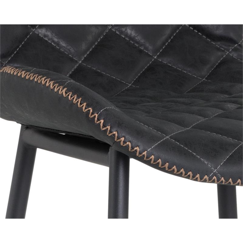 Home Square 2 Piece Faux Leather Barstool Set with Metal Base in Antique Black