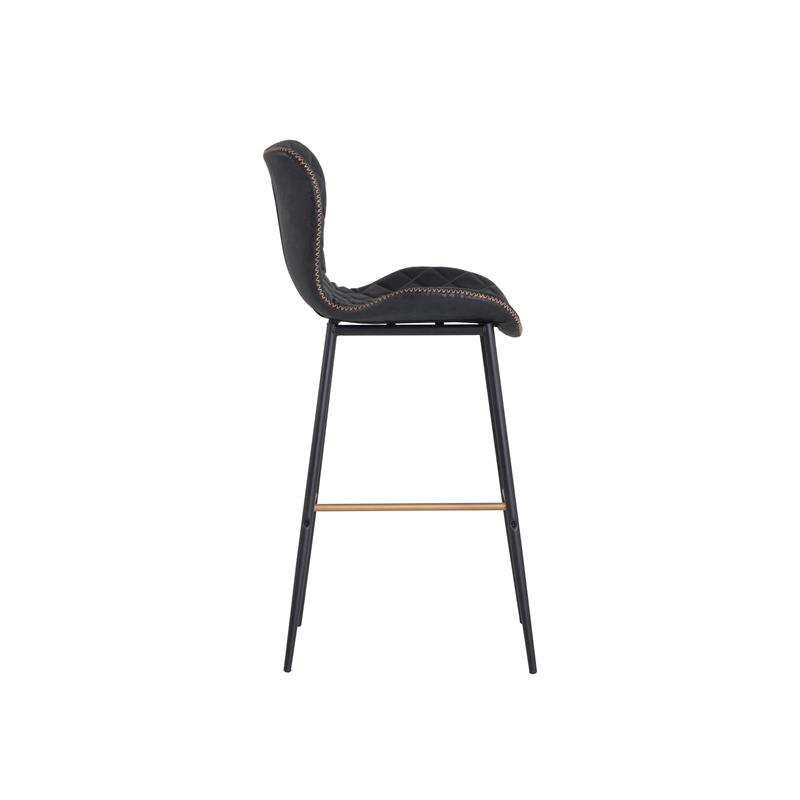 Home Square 2 Piece Faux Leather Barstool Set with Metal Base in Antique Black
