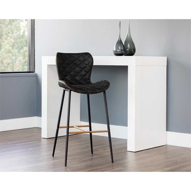 Home Square 2 Piece Faux Leather Barstool Set with Metal Base in Antique Black