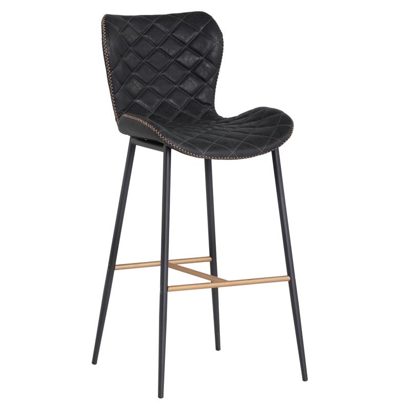 Home Square 3 Piece Faux Leather Barstool Set with Metal Base in Antique Black