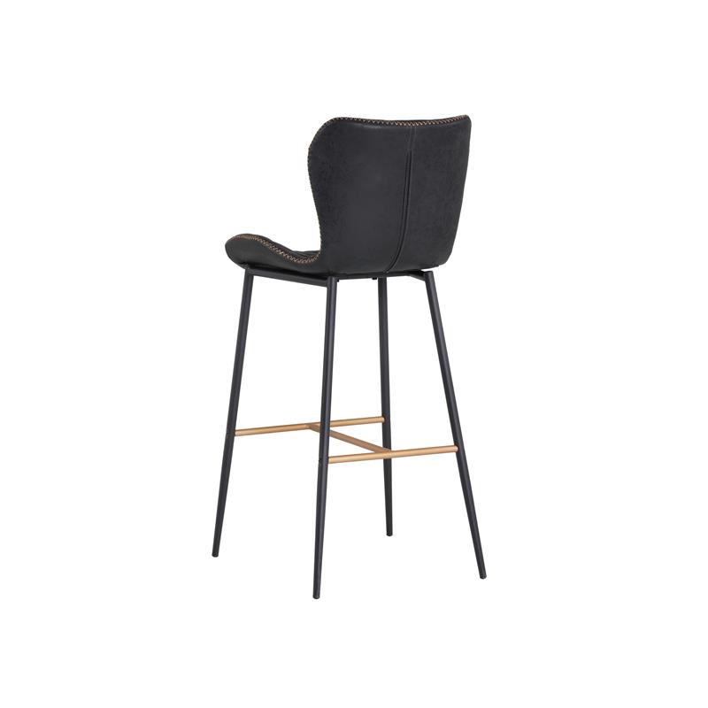 Home Square 3 Piece Faux Leather Barstool Set with Metal Base in Antique Black