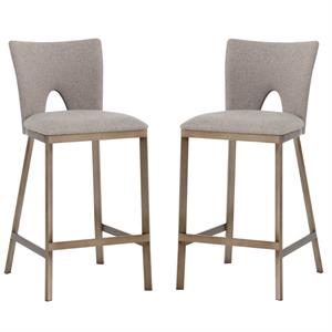 Home Square 2 Piece Modern Fabric and Stainless Steel Counter Stool Set in Brown