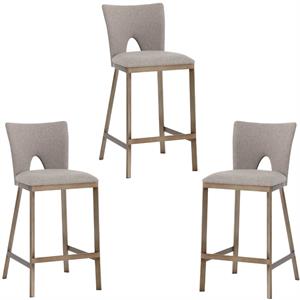 Home Square 3 Piece Modern Fabric and Stainless Steel Counter Stool Set in Brown