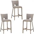 Home Square 3 Piece Modern Fabric and Stainless Steel Counter Stool Set in Brown