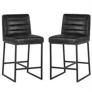 Home Square 2 Piece Modern Faux Leather Counter Stool Set in Coal Black
