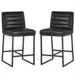 Home Square 2 Piece Modern Faux Leather Counter Stool Set in Coal Black