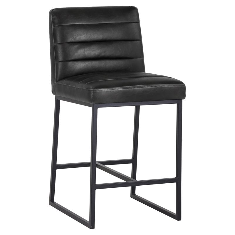 Home Square 3 Piece Modern Faux Leather Counter Stool Set in Coal Black