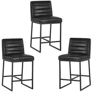 Home Square 3 Piece Modern Faux Leather Counter Stool Set in Coal Black