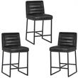 Home Square 3 Piece Modern Faux Leather Counter Stool Set in Coal Black