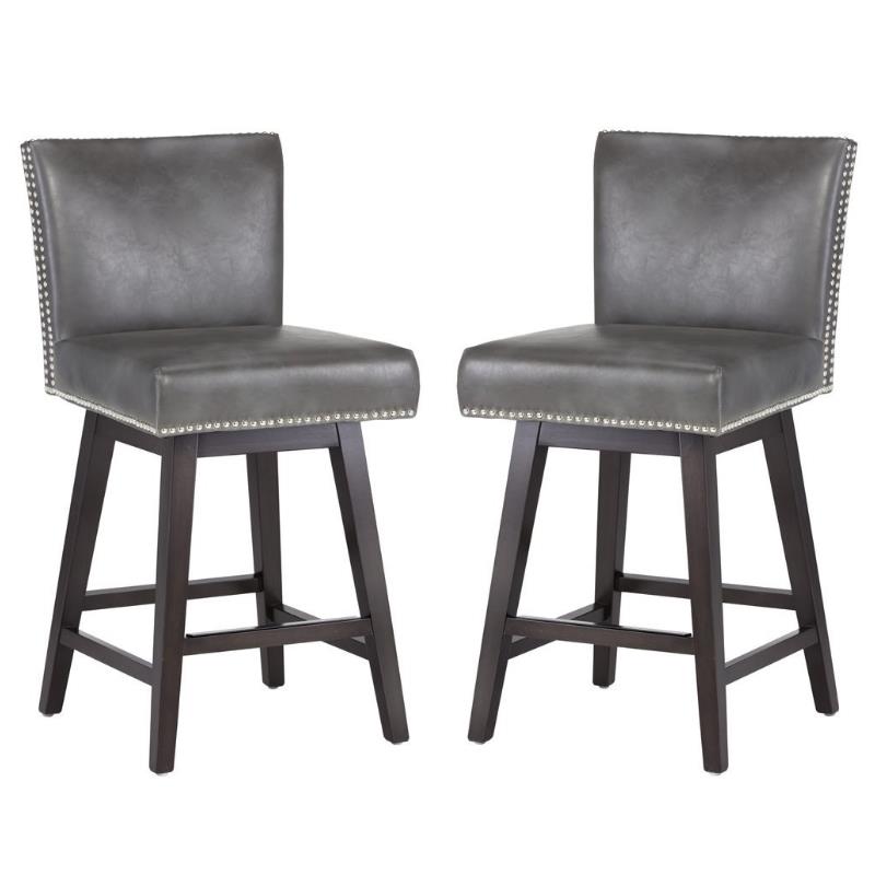 Home Square 2 Piece Modern Faux Leather Counter Stool Set in Overcast Gray