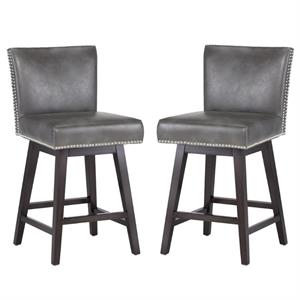 Home Square 2 Piece Modern Faux Leather Counter Stool Set in Overcast Gray