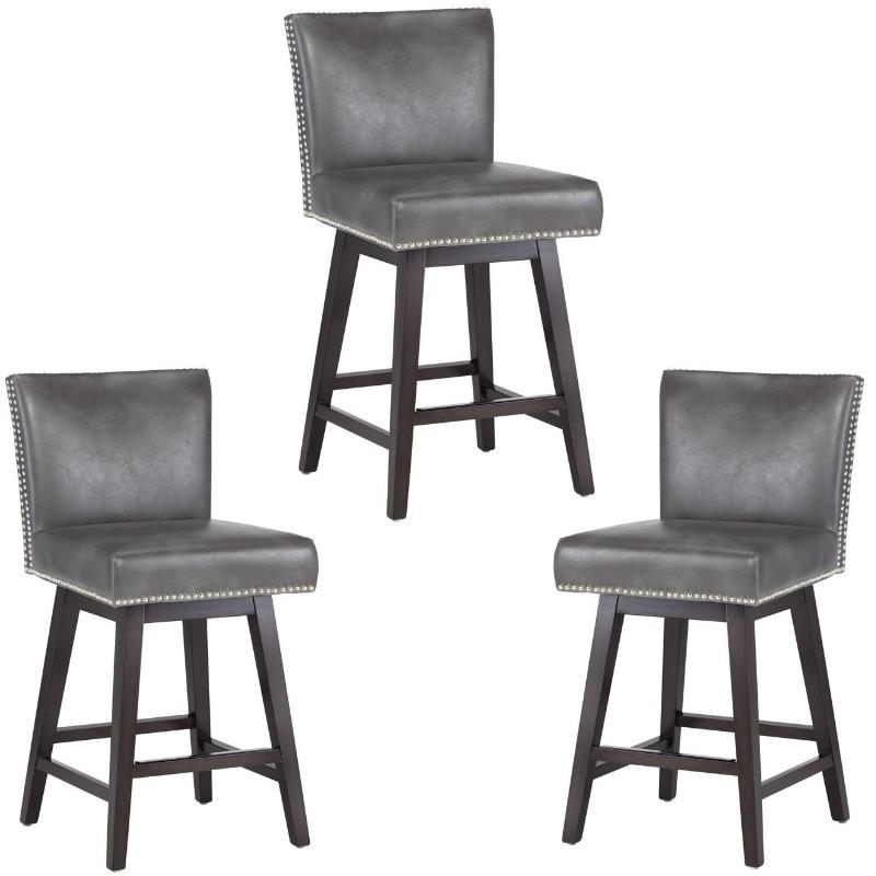 Home Square 3 Piece Modern Faux Leather Counter Stool Set in Overcast Gray