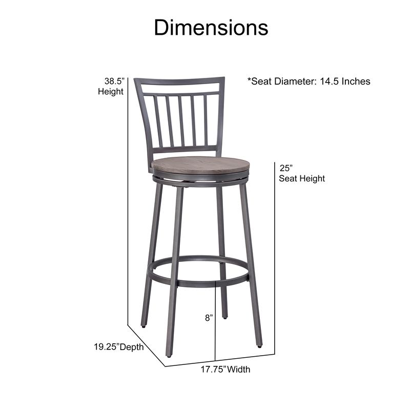 Home Square 2 Piece Slatback Metal Swivel Counter Stool Set in Gray