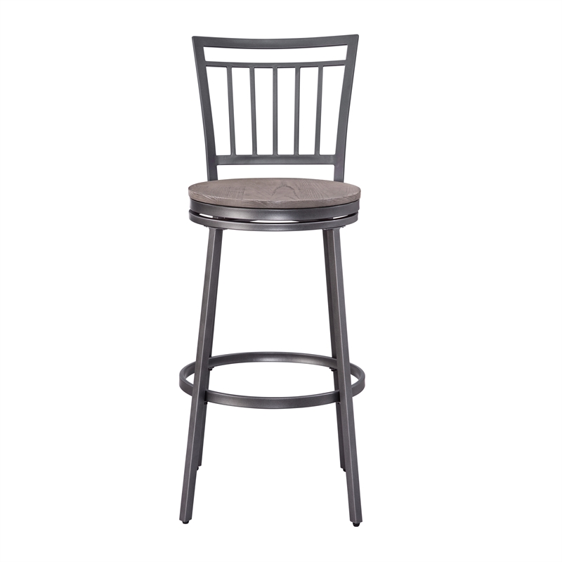 Home Square 2 Piece Slatback Metal Swivel Counter Stool Set in Gray
