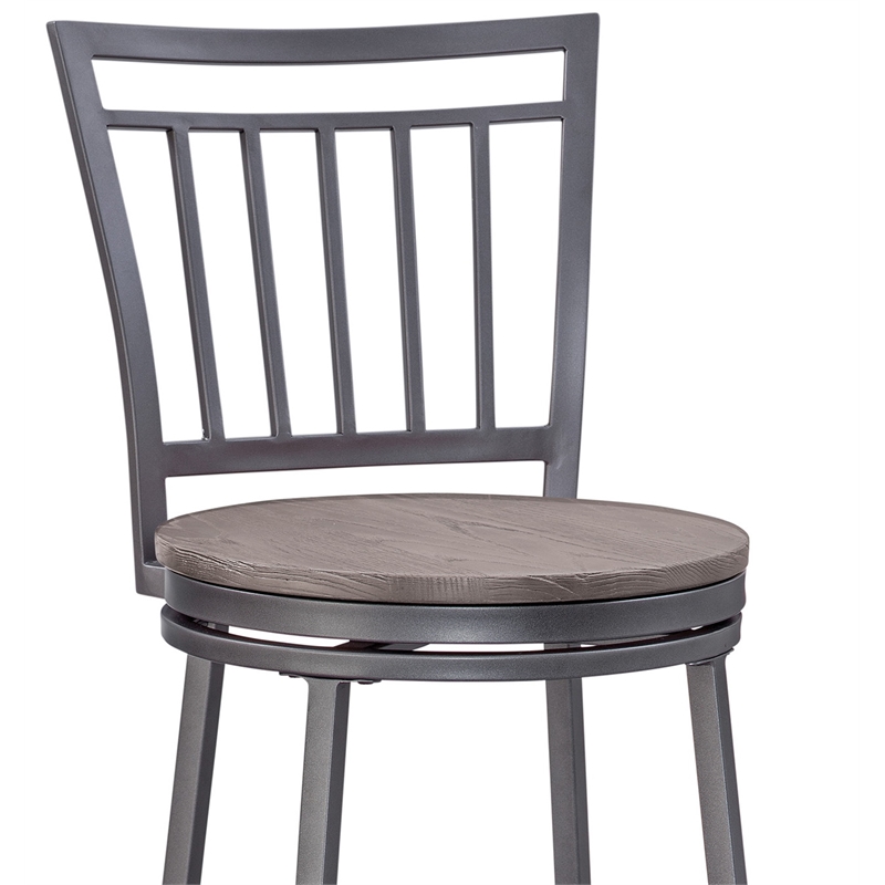 Home Square 2 Piece Slatback Metal Swivel Counter Stool Set in Gray