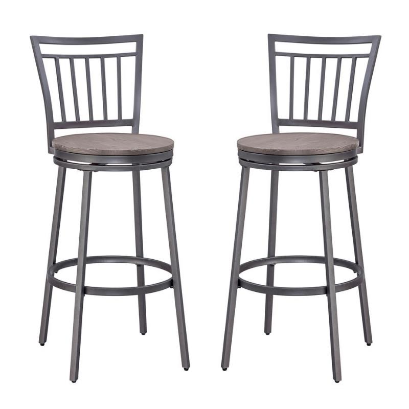Home Square 2 Piece Slatback Metal Swivel Counter Stool Set in Gray